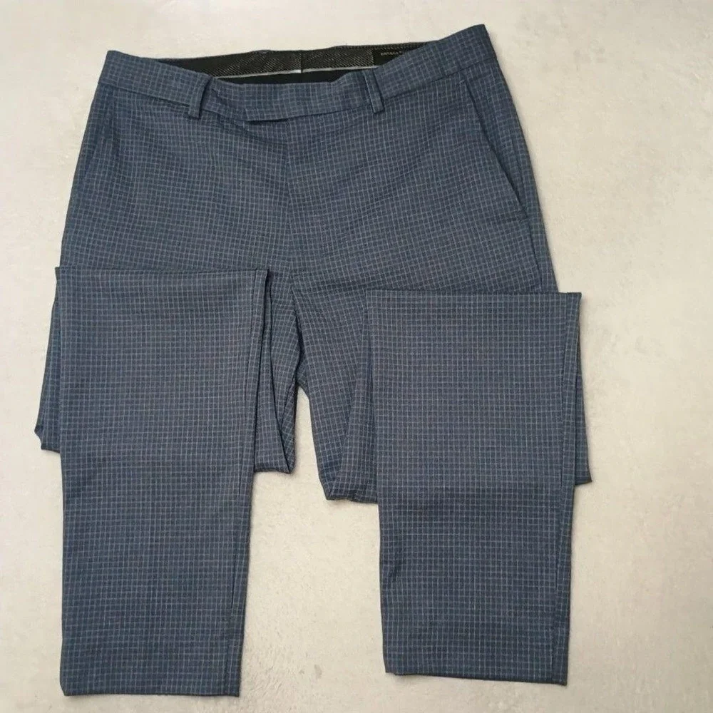 Banana Republic Pants Men 32x32 Blue Plaid Slim Dress Check Stretch Suit Work